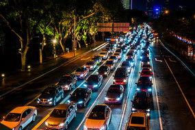 堵车夜景图片大全,繁华都市夜色下的交通拥堵全景